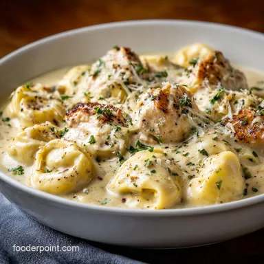 Chicken Tortellini Alfredo: Creamy Italian Main for 4 Servings Recipe Card