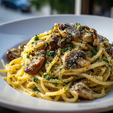 Garlic Mushroom Pasta in 25 Minutes Recipe Card
