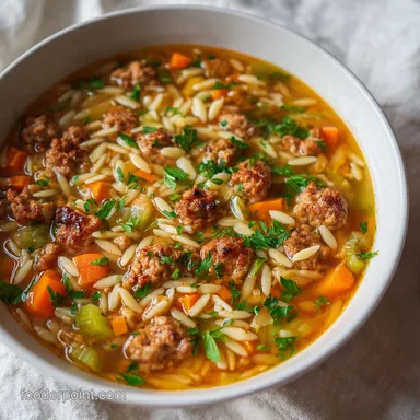 One-Pot Italian Sausage Orzo Soup Recipe Card