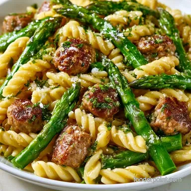 Sausage Asparagus Pasta in 35 Minutes Recipe Card