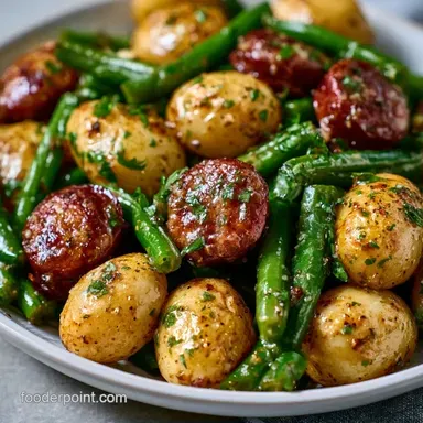 Sausage Potatoes & Green Beans One-Pan Recipe Card