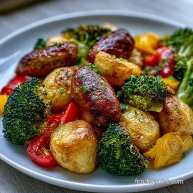 Smoked Sausage Sheet Pan Dinner for 4 Recipe Card