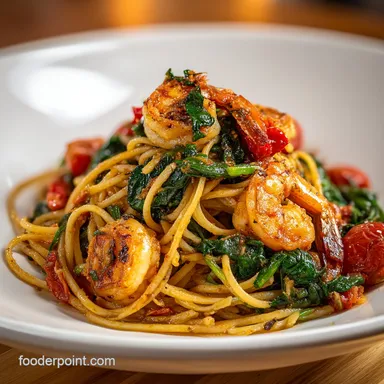 Tomato Spinach Shrimp Pasta for 4 Servings