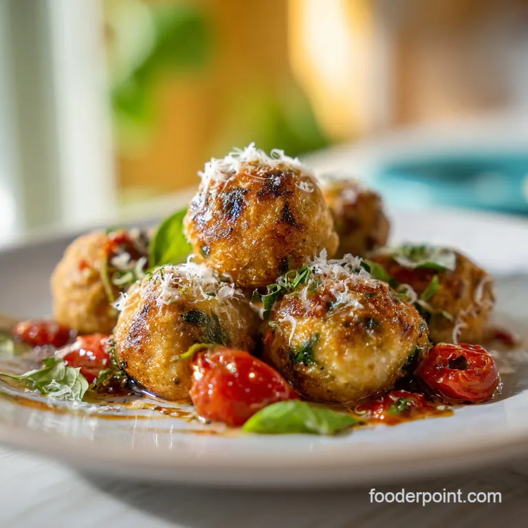 A rustic ceramic bowl overflowing with tender, saucy meatballs and garnished with fresh parsley.