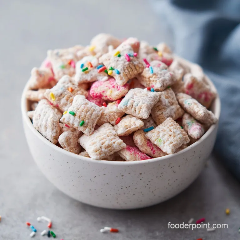 A single serving of colorful cereal clusters artfully arranged on a slate platter with a dusting of powdered sugar.
