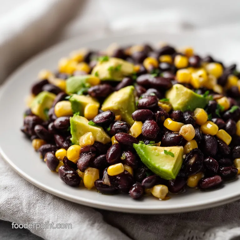 Vibrant medley of dark beans and golden corn served in a rustic bowl, garnished with fresh green cilantro leaves.