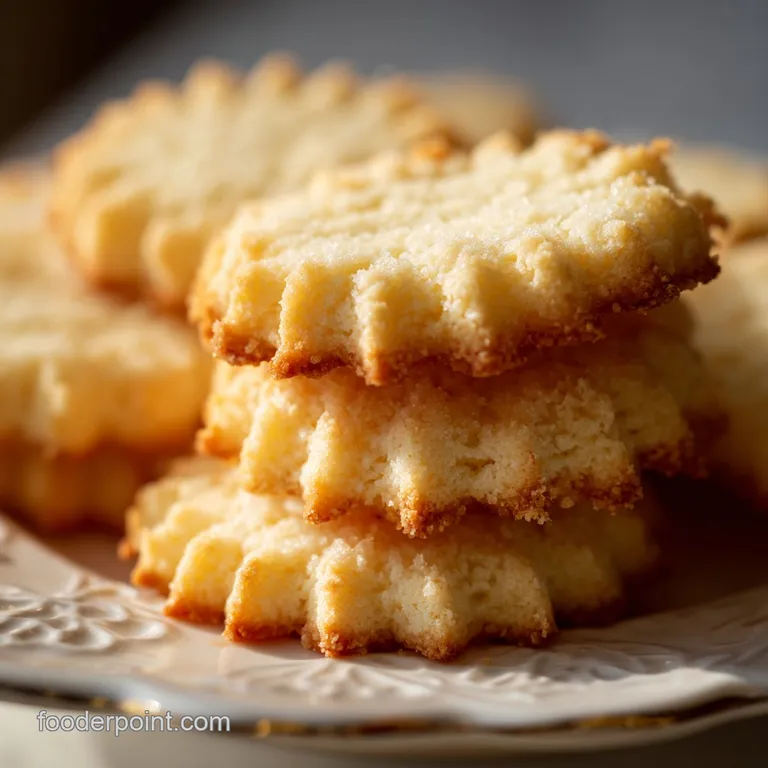 Delicate shortbread cookies arranged with a dusting of powdered sugar and a sprig of rosemary on a white plate.
