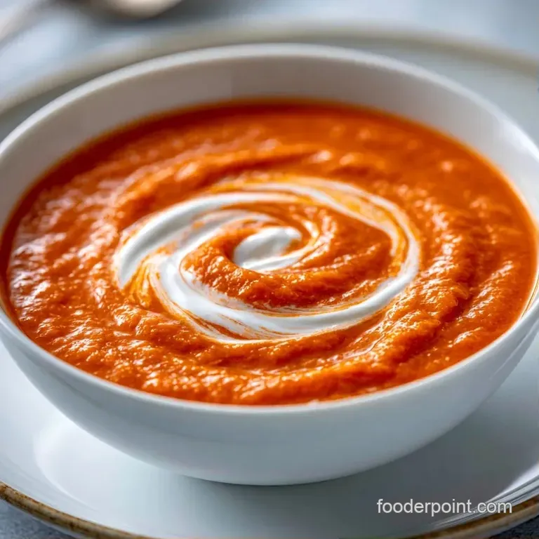 A vibrant orange soup beside a toasted sourdough grilled cheese on a rustic wooden table with a linen napkin.