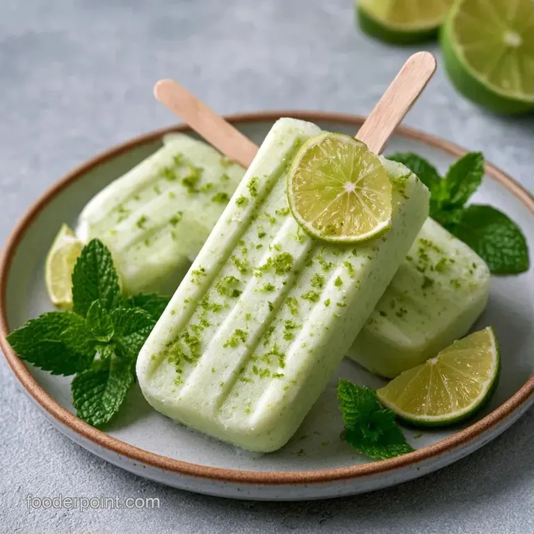 Three mint-green frozen treats on a white marble slab, garnished with toasted coconut flakes and fresh mint sprigs.
