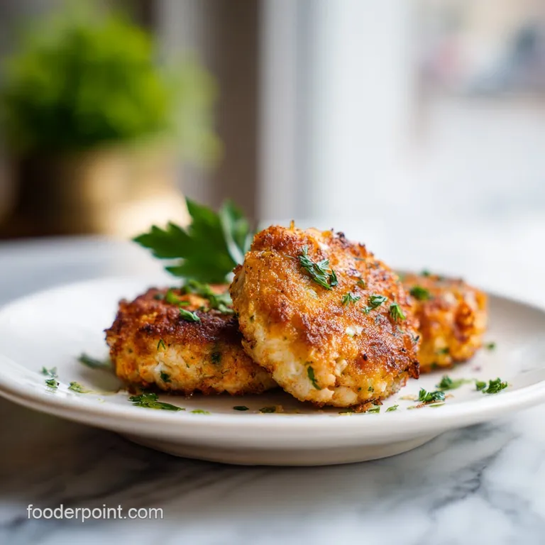 Perfectly formed salmon patty atop vibrant greens, lemon wedge, creamy sauce drizzled; an elegant single serving.