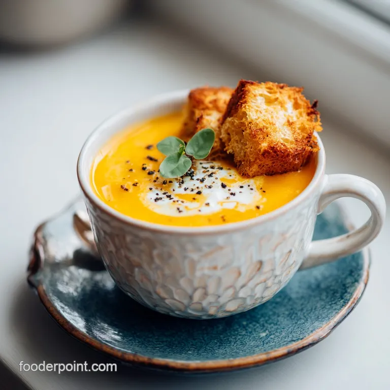 Bright red soup ladled into a bowl, showcasing chunks of green pepper and seasoned beef. Garnished with fresh parsley sprigs.