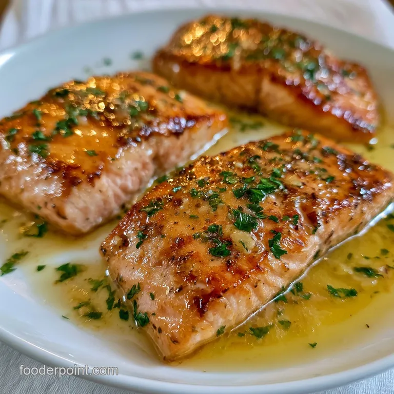 Glistening pink salmon fillet paired with fresh lemon slices and sprigs of parsley on a modern dark platter.