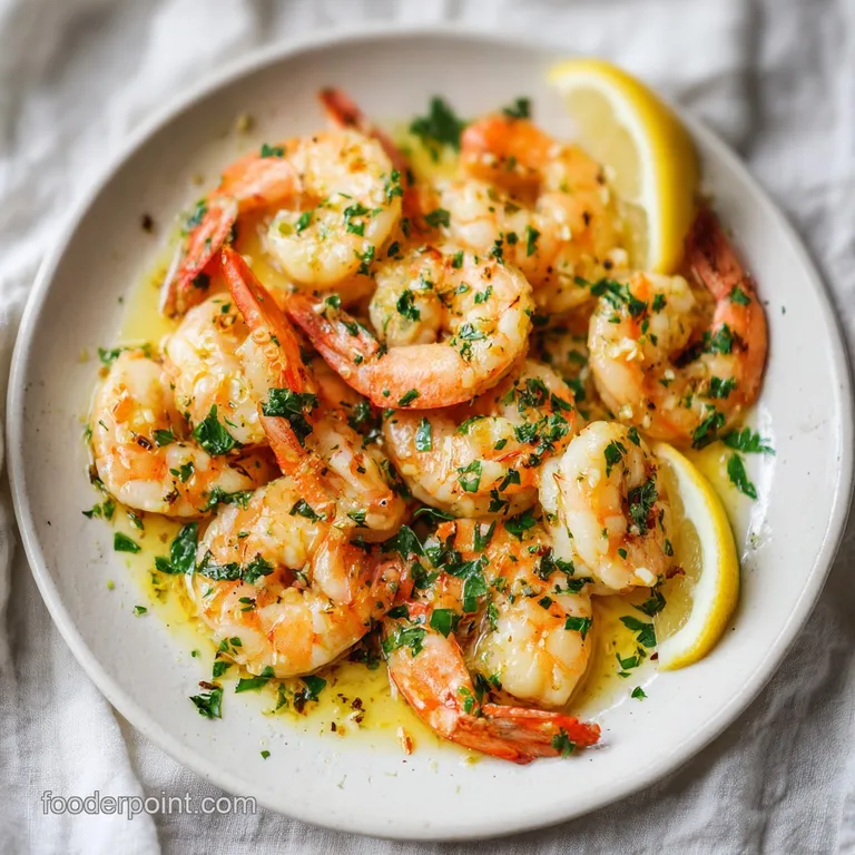 Buttery shrimp artfully arranged on creamy polenta, garnished with vibrant herbs and a drizzle of bright lemon.
