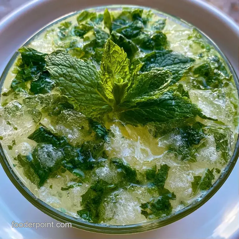 Chilled yellow drink in a condensation-covered glass, set on a light wood surface beside a lemon wedge and mint.
