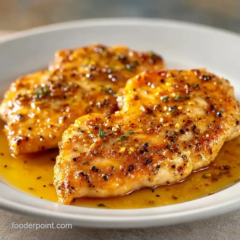 Sliced tender chicken breast atop buttery mash, drizzled with a rich amber sauce and garnished with green herbs.