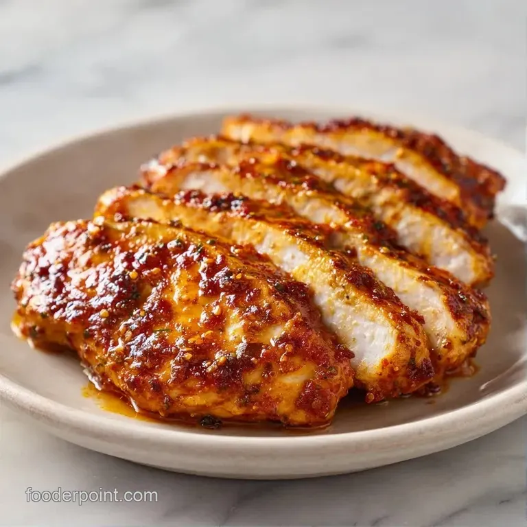 Sliced grilled poultry breasts artfully arranged on a white plate with a drizzle of lemon butter and fresh parsley.