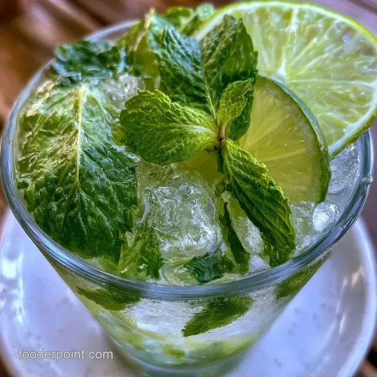 Sparkling pale green drink in a tall glass with ice, resting on a white marble surface with a gold straw.