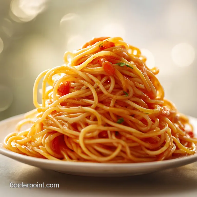 Creamy, saucy spaghetti twirled high on a plate, blanketed with melted cheese and a sprinkle of fresh herbs.