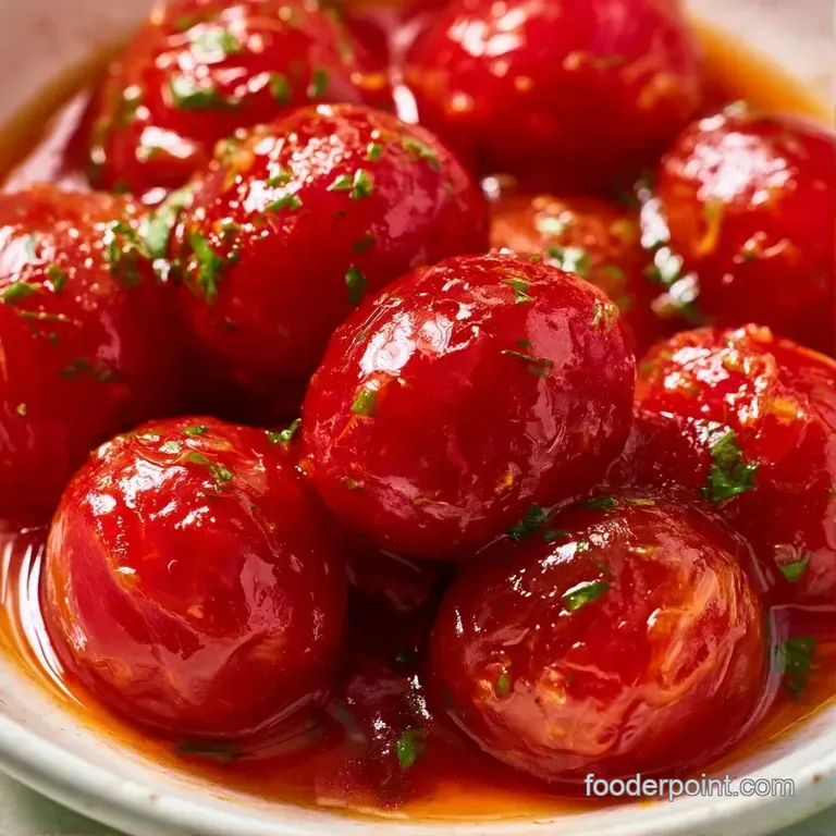 Row of clear mason jars filled with deep red crushed tomatoes, glowing under soft light on a rustic table.